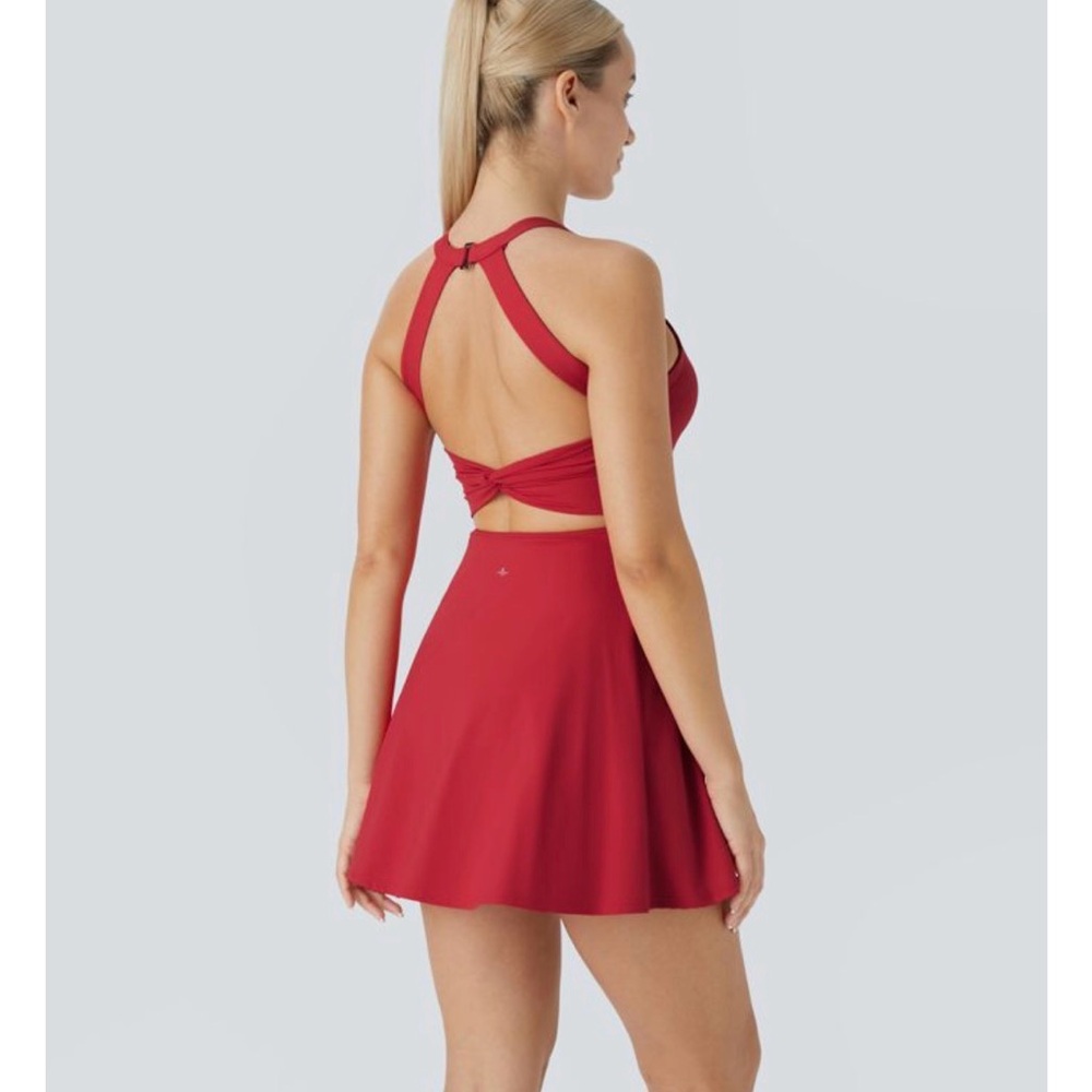 HALARA Vibrant Red Backless Twisted Dress